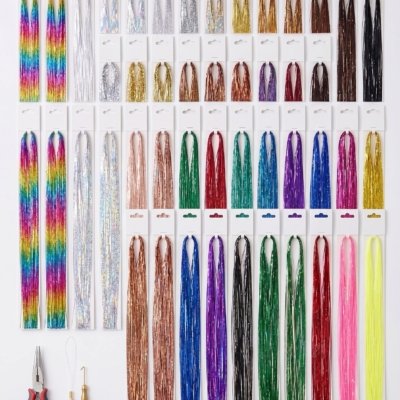 Professionelles Hair Tinsel Komplett-Set – 27 schimmernde Farben & Zubehör