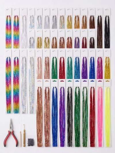 Professionelles Hair Tinsel Komplett-Set – 27 schimmernde Farben & Zubehör